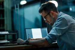 man sitting at laptop