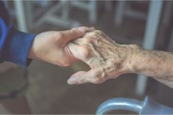 An old person's hand holding a young person's hand