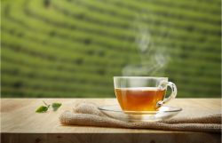 Green tea in a glass cup